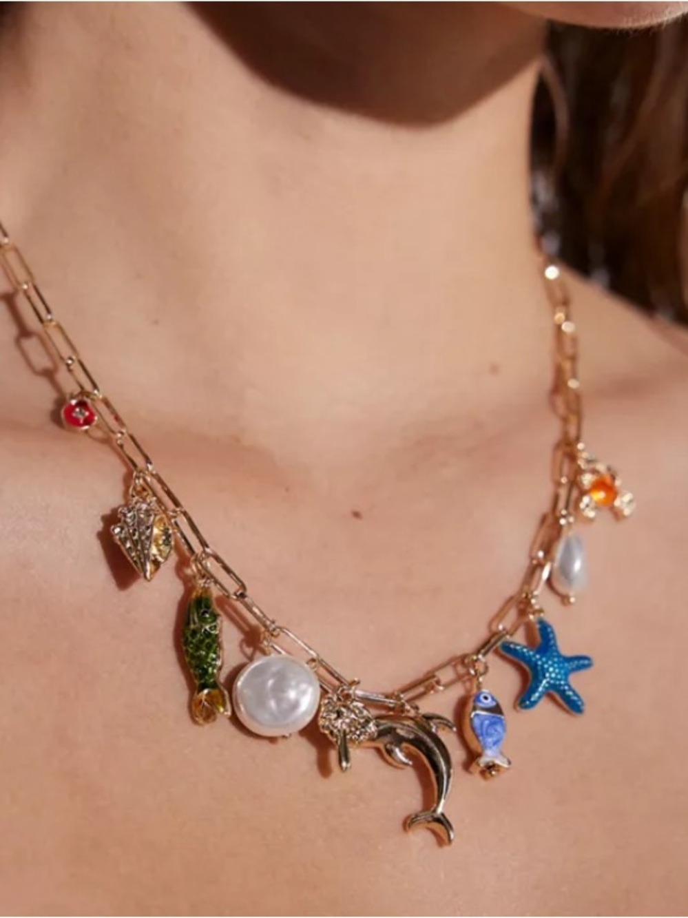 NEW Urban Outfitters Ortley Beach Charm Necklace Chain Gold Colored